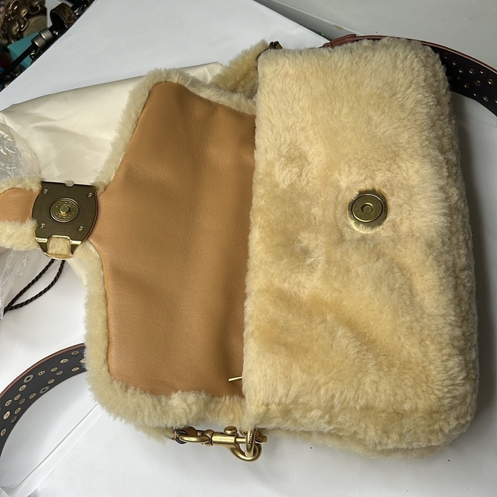 Coach Shearling Beige Fur Pillow Tabby Shoulder Crossbody Bag - Picture 9 of 16